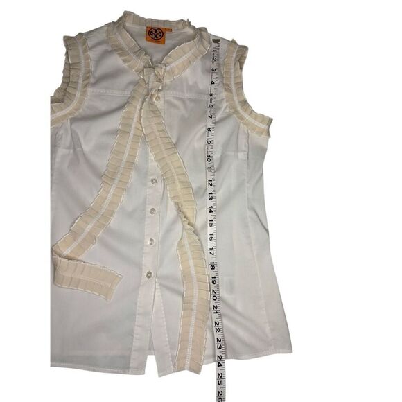 Tory Burch Prudence cream colored sleeveless blouse with ruffles neck tie - 2 - Picture 7 of 9